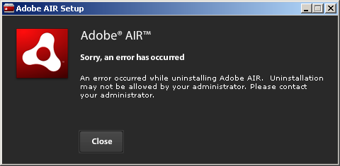 Adobe Reader 9 shovelware - Adobe AIR uninstaller error