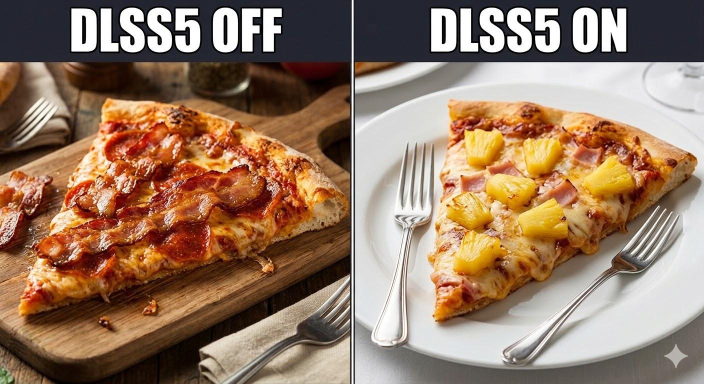 DLSS5 - Pizza Bacon .vs. Pizza Pineapple