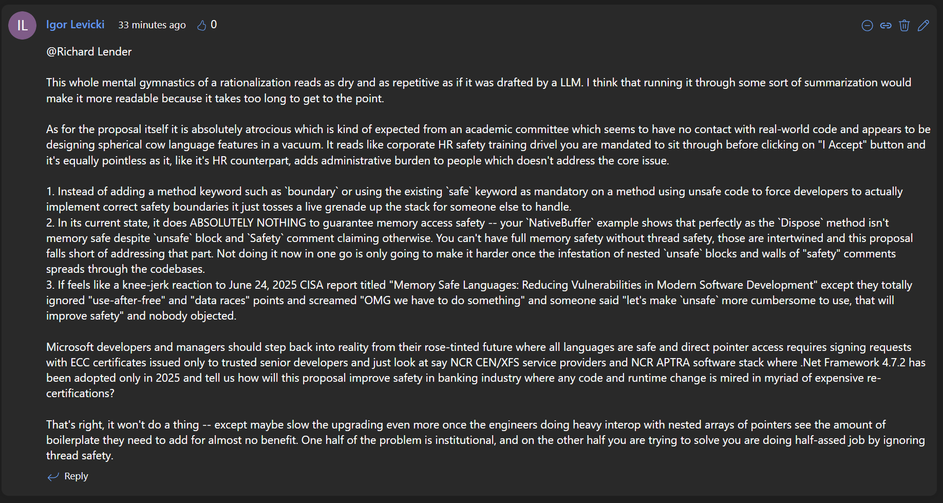 Deleted comment from Igor Levicki